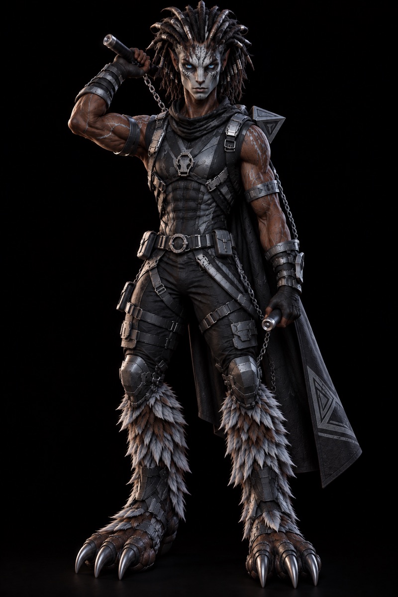 Feline alien warrior character render