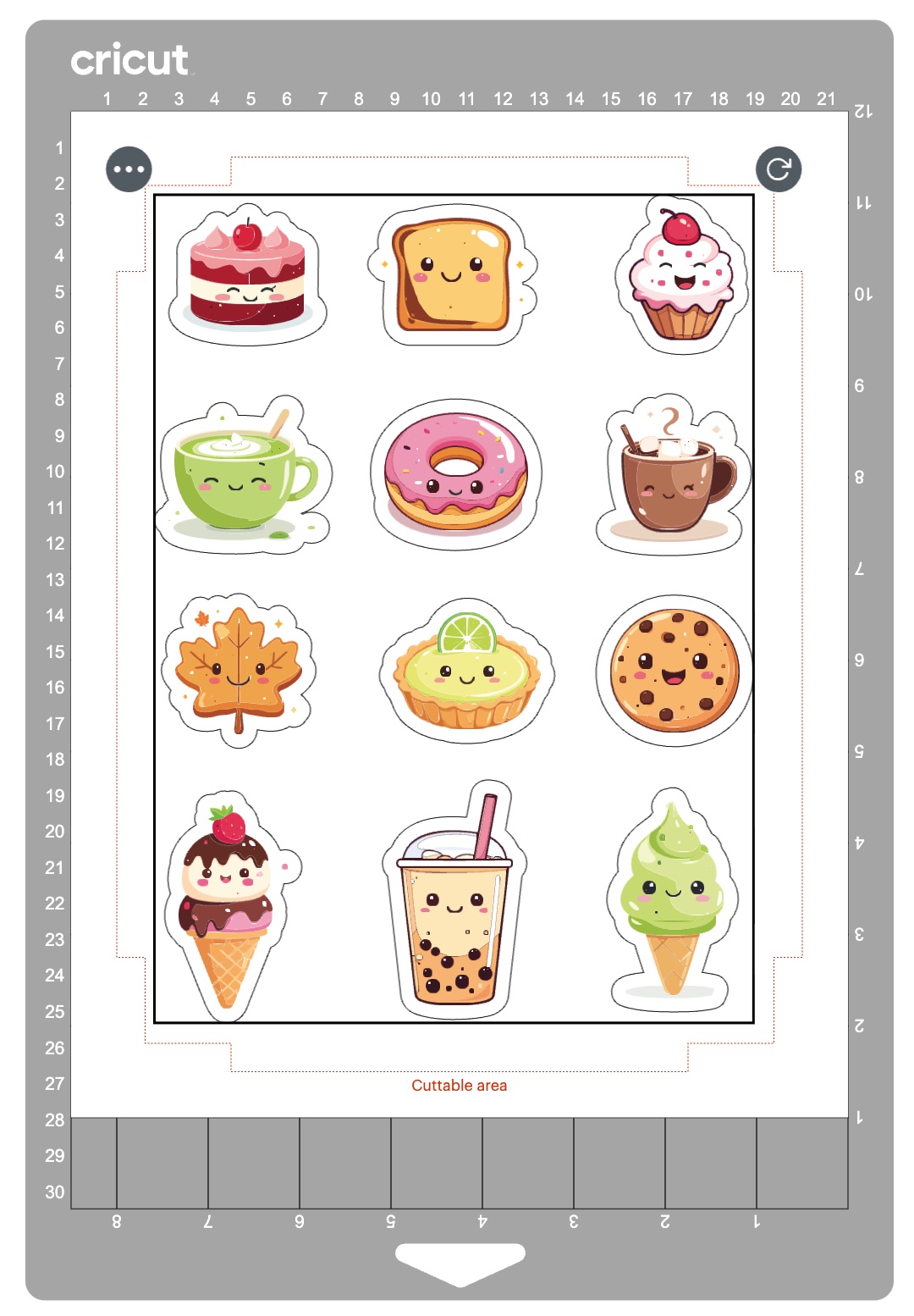 A sheet of cheerful kawaii snack stickers